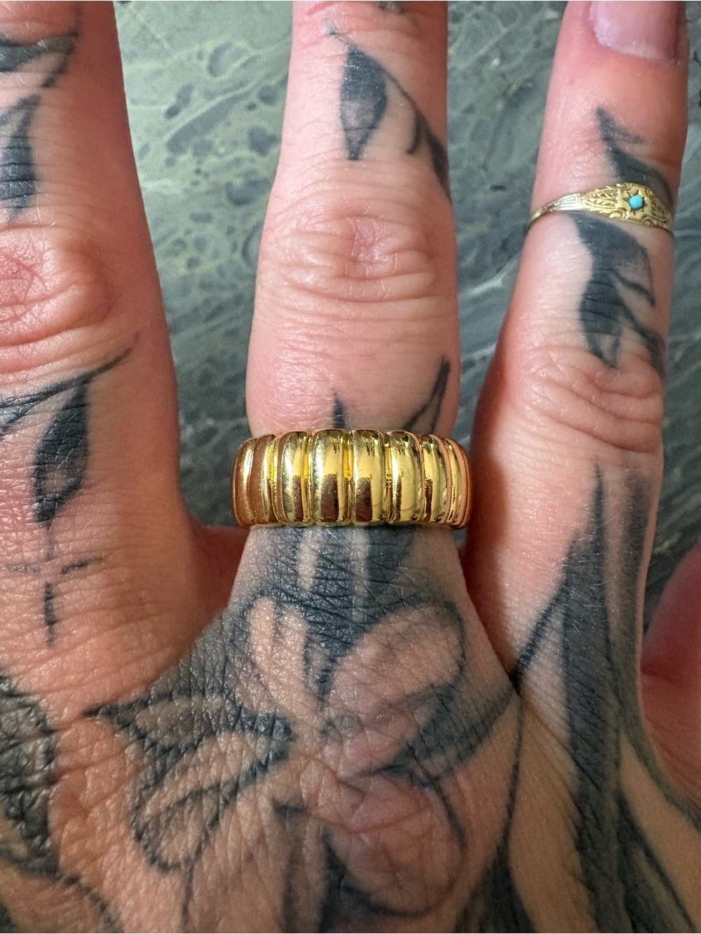 Gold Ribbed Dome Ring - Women's Fashion Band